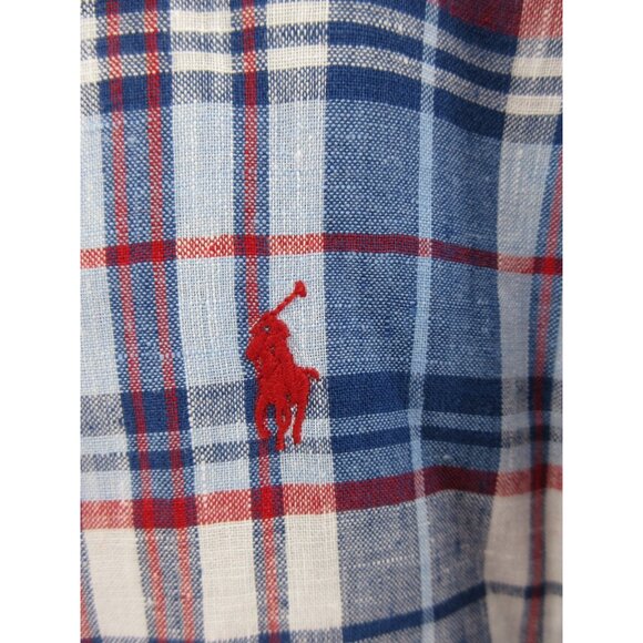 Ralph Lauren Shirt Large Linen Plaid Button Down Red Pony Classic Fit - Picture 4 of 11